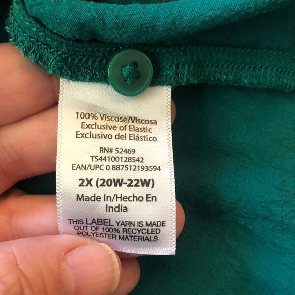 Terra Sky Blouse Size 2XL Green Pleated Peasant Top Boho Cottage Garden Flowy - Picture 5 of 8